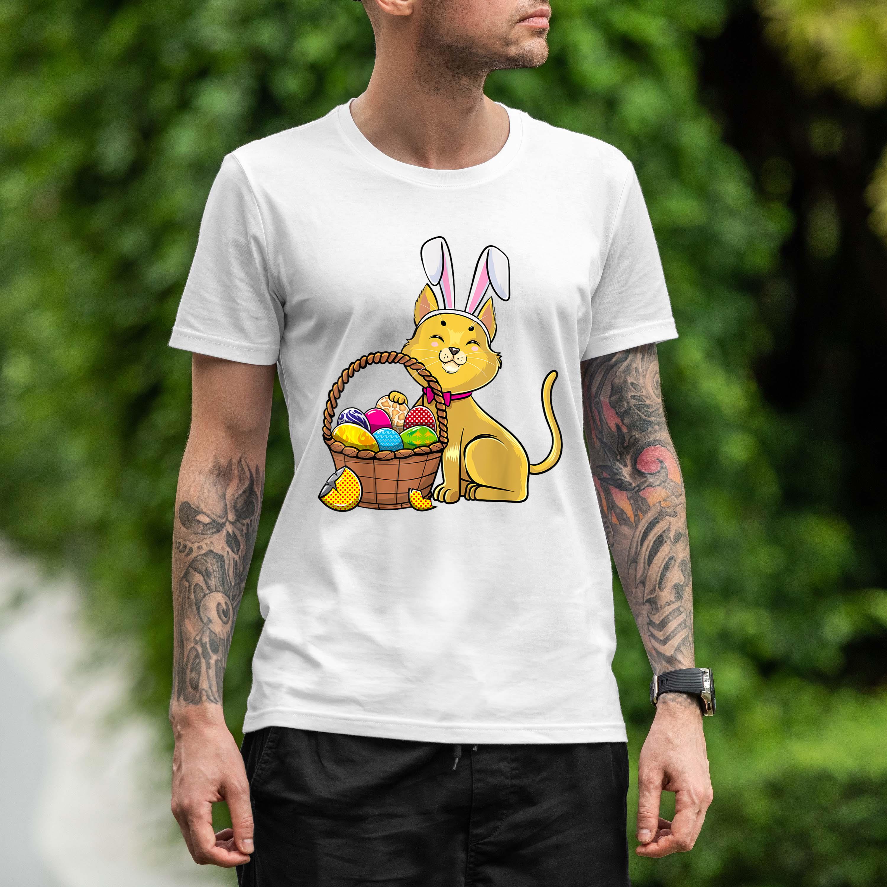 Happy Easter Cute Bunny Cat Eggs Basket Men Women Funny Shirt 